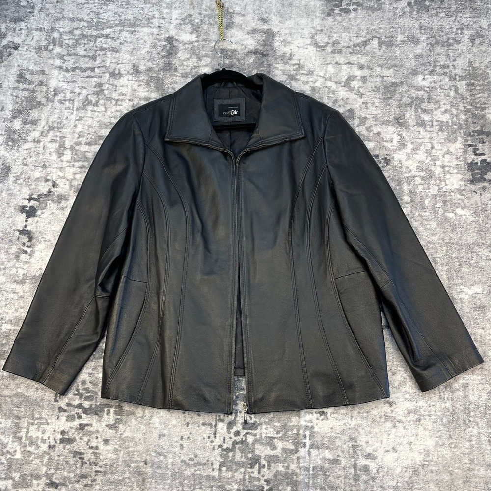 East 5th Black Genuine Leather  Moto‎ Jacket Classic Minimalist Women Size XL
